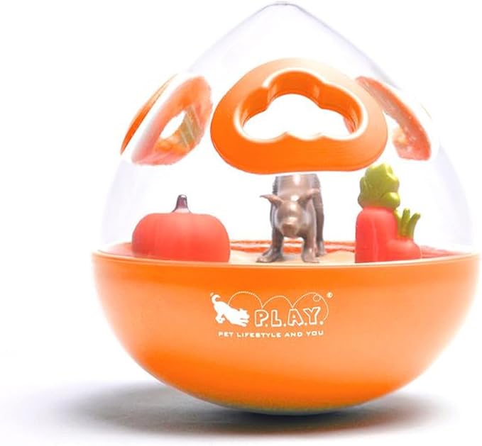 Wobble Ball Interactive Food & Treat Dispensing Puzzle Toy for Puppies & Dogs - Slow Feeder, Mental Enrichment, Forage Skills, Training, Relieves Boredom - Dishwasher Safe, Easy Clean (Pumpkin Orange)