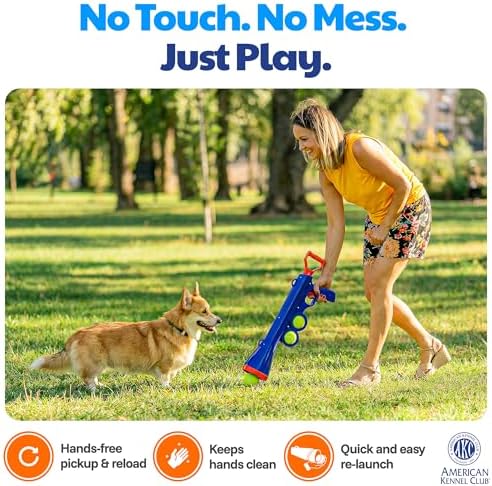 American Kennel Club Dog Ball Launcher, Tennis Ball Thrower for Dogs, Interactive Fetch Toy, Hands-Free Pickup, Launches 30+ ft, Includes Ball & Strap, Promotes Active Play & Exercise, Medium