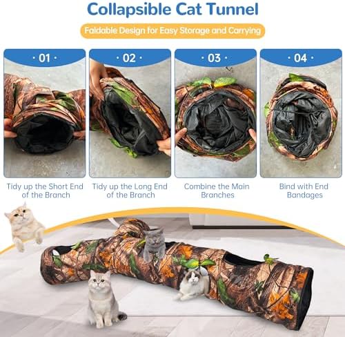 Foldable 3 Way Cat Play Tunnel for Indoor Cats,Cat Tunnel Toy