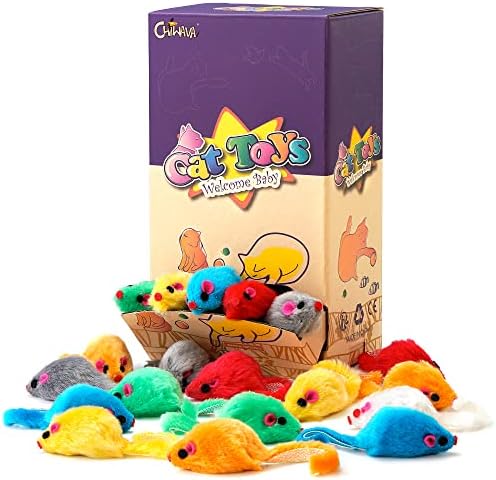 CHIWAVA 36PCS 4.1'' Furry Cat Toy Mice Rattle Small Mouse Interactive Play