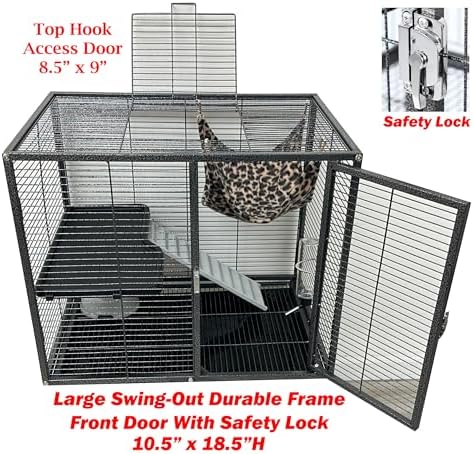 Deluxe Sturdy Wrought Iron Two Tiers Small Animal Critters Rolling Cage