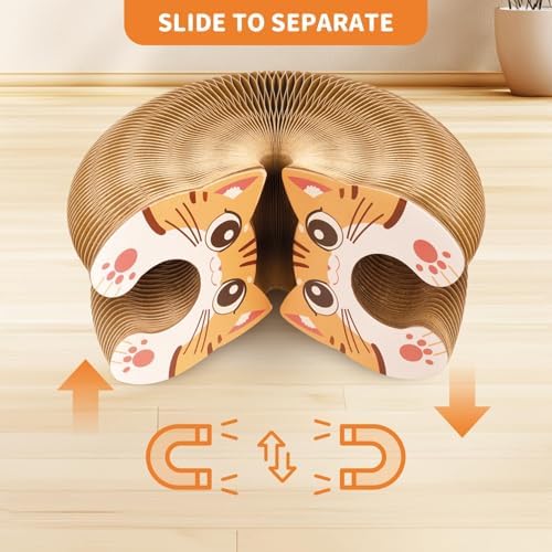 Magnetic & Reversible Cat Cardboard Scratcher, Cat Toys for Indoor Cats, Collapsible Ball Track with Bell, Interactive Cat Toys for Chasing and Scratching, for Both Adult & Kittens Cat