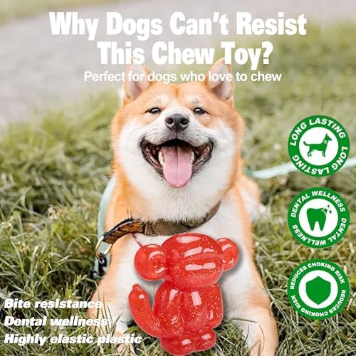 Monkey Dog Chew Toy, Indestructible Dog Rubber Toy for Medium & Large Dogs, Tough No Stuffing Puzzle Toy, Anxiety Relief & Dental Care, Interactive Cognitive Toy, 4.92inch (RED)
