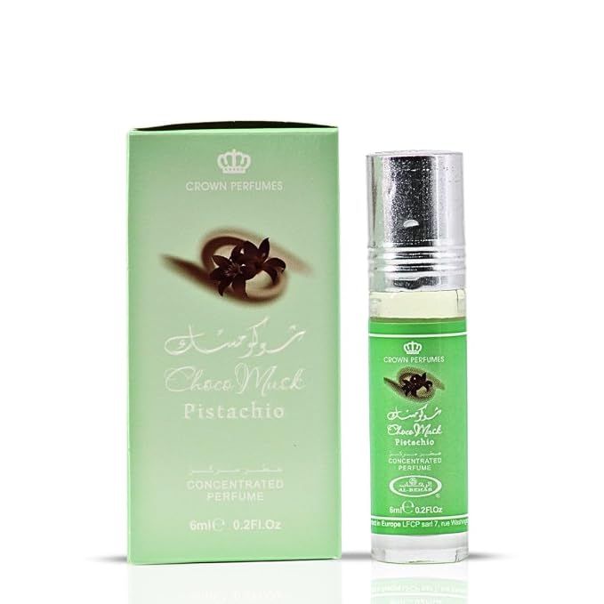 Al-Rehab Choco Musk Pistachio Perfume Oil Roll-On - 6ml (0.2 oz) | Nutty Gourmand Fragrance with Pistachio, Chocolate & Vanilla | Sweet, Creamy & Addictive | Long-Lasting Scent (Box of 6)
