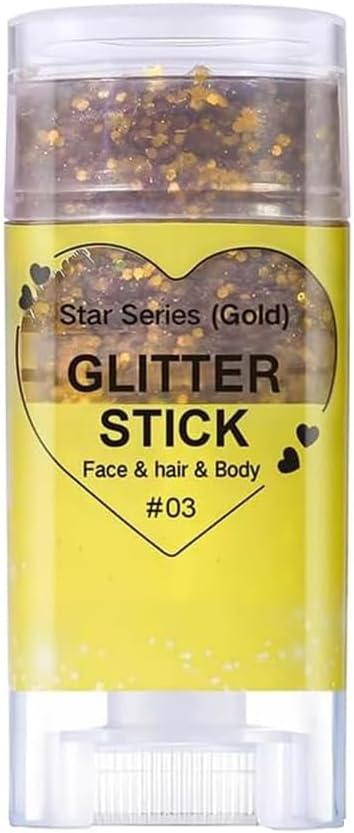 Face and Body Glitter Stick, Gold Hair Glitter Stick for Women Long Lasting Sparkling Cheer Glitter Makeup Disco Music Halloween Christmas, Holographic Chunky Sequins Glitter Hair Sticks