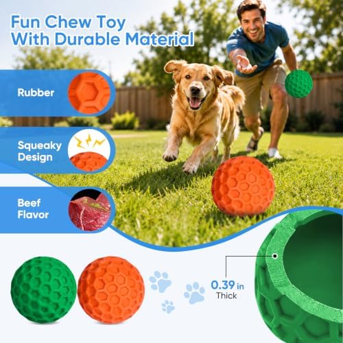Squeaky Dog Balls for Aggressive Chewers 2 Pack, Interactive Dog Toys for Aggressive Chewers, Squeaky Balls for Dogs, Durable Dog Chew Toys for Medium Large Dogs, Funny Outdoor Dog Toys for Relax