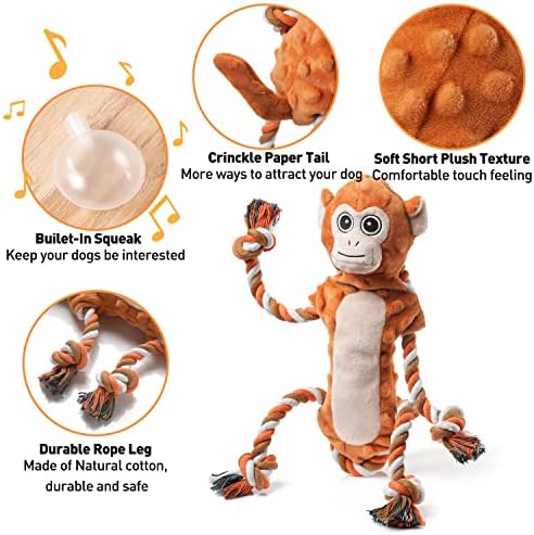 Sedioso Dog Tug Toys, Stuffed Animal Dog Chew Toy, Cute Puppy Squeaky Dogs Plush Toys with Crinkle Paper for Small, Middle, Large Breed