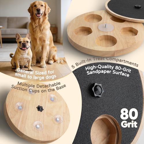 Dog Nail Scratch Board with Treat Box, Adjustable Dog Nail File Board with Built-in Snack Reward System & Slow Feeder, Dogs Scratching Board for Dogs Claw Care, Activity Pad for All Breeds-Black