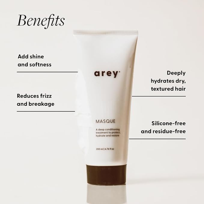 Arey Masque Deep Conditioner & Hair Mask | Deep Hydration for Medium to Coarse Hair | Reduces Breakage, Tames Frizz, Restores Softness & Shine | Shea butter, Silicone-Free, Vegan (6.76 Fl Oz)