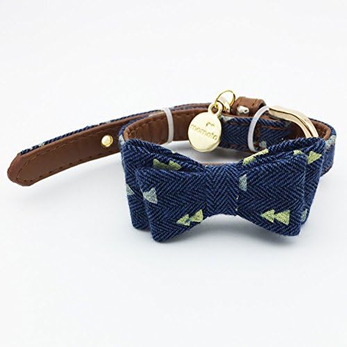 Small Dog Costume Collar - Plaid Bowtie Kitten Bandana Collar for Halloween - Teacup Yorkie Chihuahua Clothes Outfits Accessories, Adjustable (Navy Note Bow Tie, 8.7 to 11-Inch)