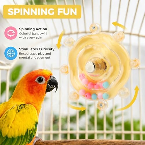 2 Pcs Spinning Bird Toys for Parakeets, Interactive Parrot Toys