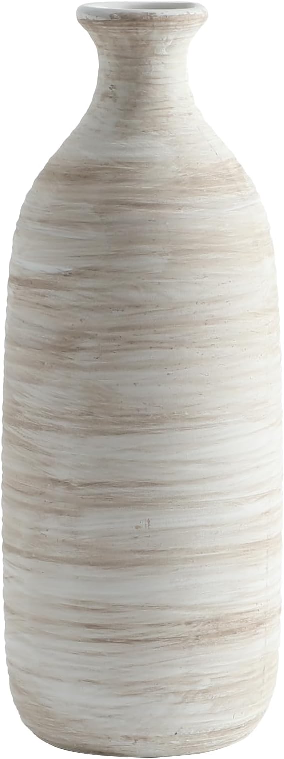 ALMA 10" Small White Ceramic Vase, Boho Flower Vases for Pampas Grass | Decorative Centerpieces with a Narrow Neck, Featuring Modern Coastal Style for Tabletops, Housewarming, Birthday Gift