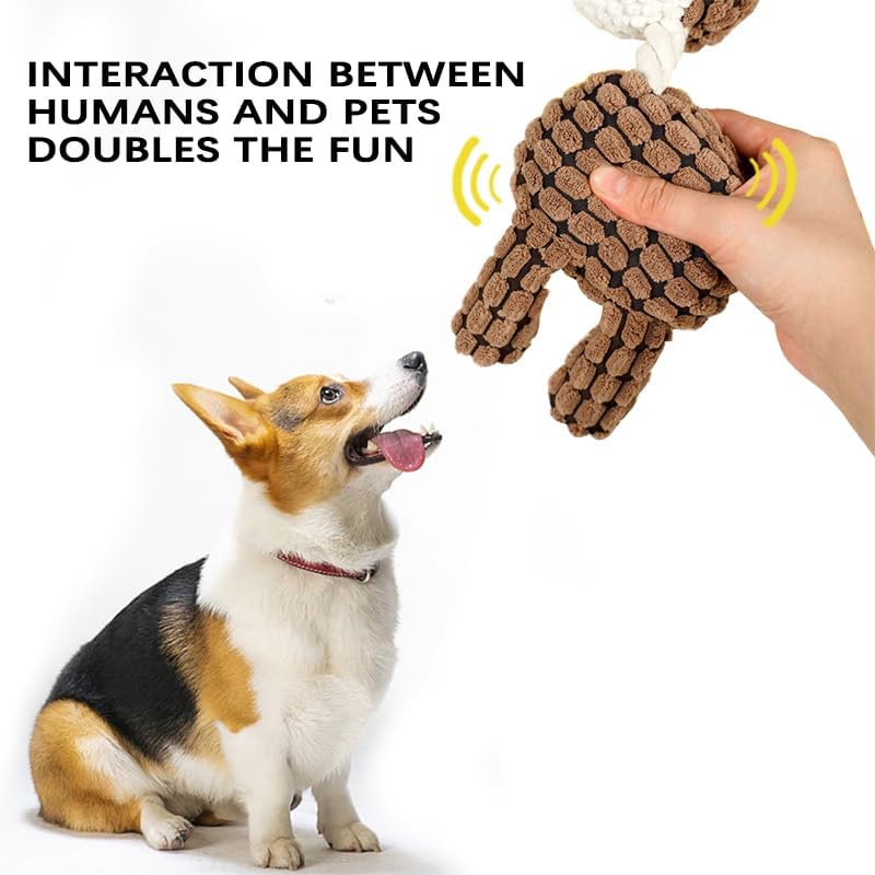 Interactive Plush Dog Chew Toy with Squeaky Rubber Ball, Cute Animal Printed Stuffed Pet Toy for Aggressive Chewers, Durable Eco-Friendly Puppy Teething Toy