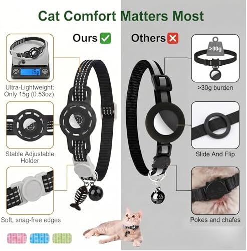 AirTag Cat Collar, Breakaway Reflective Adjustable Kitten Collar