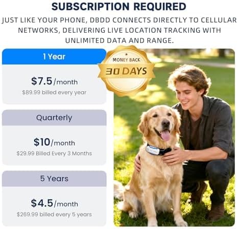 DBDD GPS Dog Tracker with Subscription,Virtual Fence&Health Monitor,IP67,WH