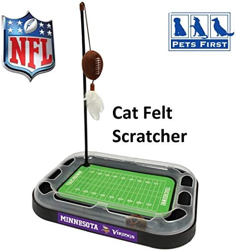 NFL Minnesota Vikings Football Field Cat Scratcher With Catnip Filled Plush Football & Feather Toy Hanging, Jingle Bell Interactive Ball Chasing 5-in-1 Kitty Toy