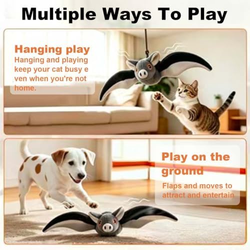 Flying Bat Dog Toy, Halloween Dog Cat Toys, Automatic Interactive Cat Toys Indoor Cats, Realistic Flight Motion and Chirping Sound, Outdoor for Exercise, Play and Bored