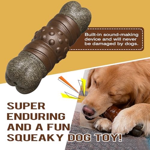 Dog Chew Toys for Aggressive Chewers, Indestructible Tough Squeaky Interactive Dog Toy, Dog Grinding Teeth Mentally Stimulating Chew Toy for Medium/Large Dogs