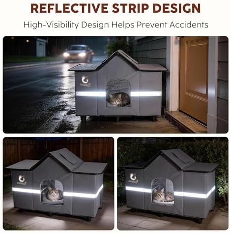 Large Weatherproof Outdoor Cat House with Heated Pad 28" x 16" x 17" Grey