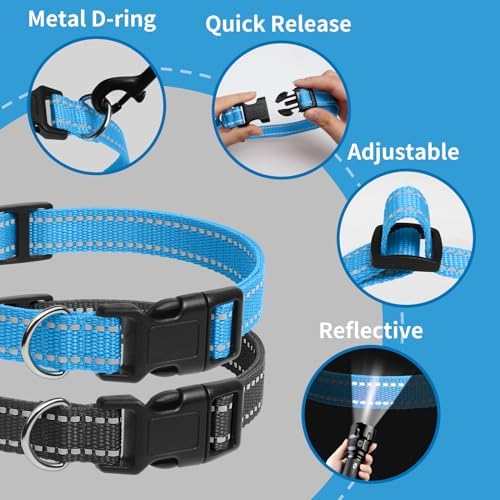 Dog Shock Collar Replacement Strap, Reflective & Adjustable 3/4 x 28 Inch, Compatible with Multiple Brands Training Collars, Black/Blue Nylon, 2 Pack