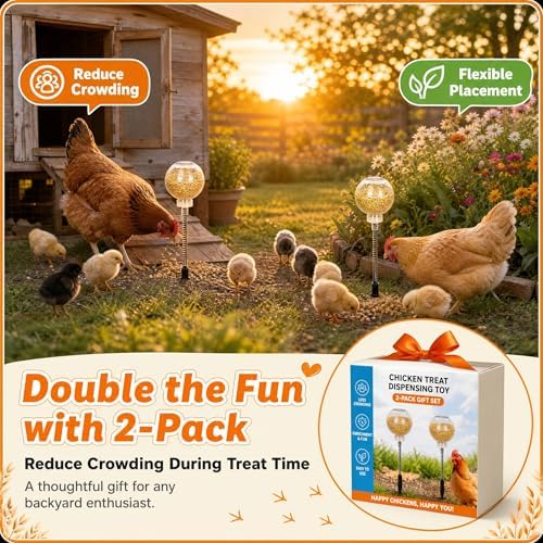 2 Pack Chicken Pecking Toys, Transparent Slow Feed Enrichment Toy, Chicken Swing Feeder with Spring & Ground Stake, Coop Accessories for Hens Poultry Duck Birds Parrots