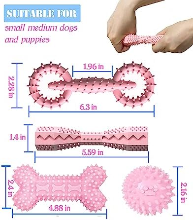 4 Pack Puppy Teething Chew Toys for Small Medium Dogs Pink Girl Dog Toy Set