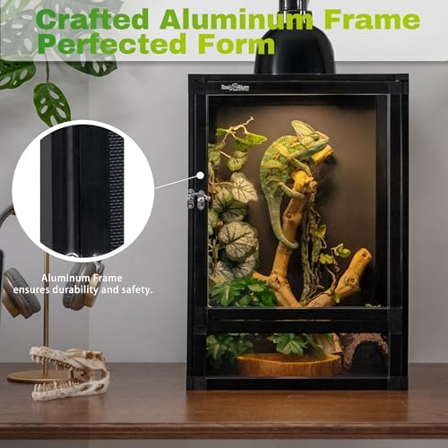 12"x12"x18" Reptile Terrarium, Hybrid Cage PVC Habitat Enclosure with Screen & Acrylic Doors, Ventilated Tank for Gecko,Chameleon, Snake, Frog, Easy Assembly, Front Dual Access