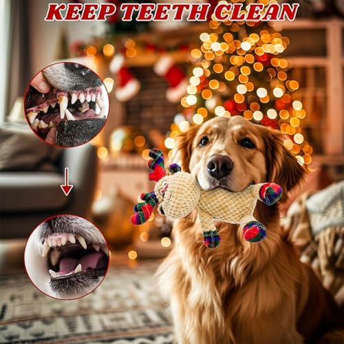 Squeaky Christmas Reindeer Dog Toys, Interactive Plush Dog Toys for Small and Medium Dogs, Suitable for Trainning and Reducing Boredom and Anxiety. (Reindeer)