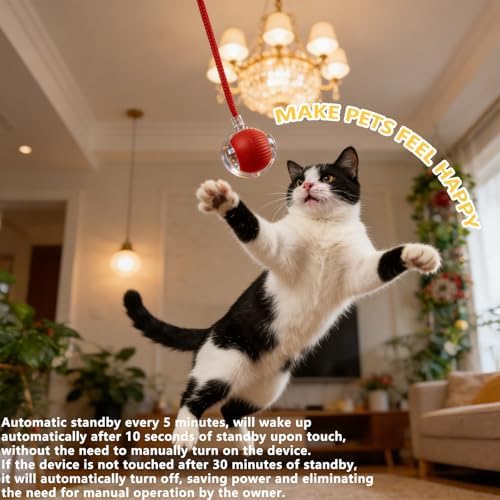 Interactive Smart Wake Pet Ball with Teaser Tail for Cats & Dogs(red)