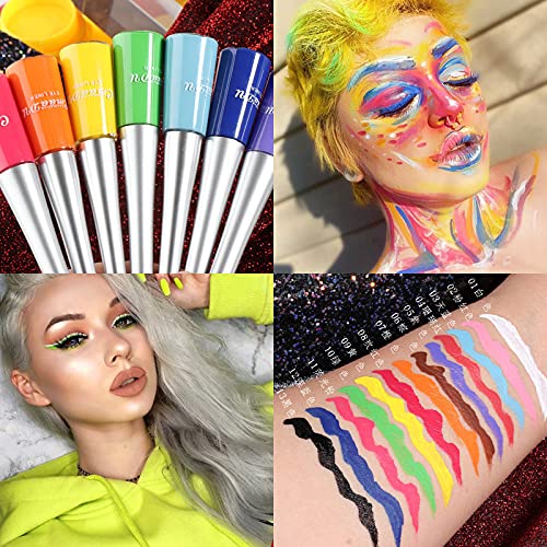 BONNIE CHOICE 14 Colors Liquid Color Eyeliner, Halloween Waterproof Matte Colored Eyeliners Smudge-proof Fluorescent Colorful Eyeline Face Body Paint Cosplay Valentine's Day Gifts for Women