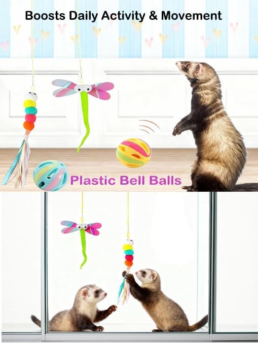 16 pcs Ferret Squeaky Enrichment Toys Set Rubber Balls Ferret Teeth Grinding Chewing Balls Teething Bouncy Bell Ball Interactive Sound Squeaker Toy Exercise Scratch Chew Toy for Ferrets Pet Cat Dog