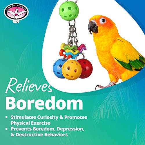 Super Bird Creations SB1093 Jingleberries Bird Toy - Colorful Plastic Toy Balls with Bells for Small/Medium Birds - Parrotlets Parakeets Cockatiels - Encourage Beak Health & Dexterity - 6"x 2.5"x 2.5"