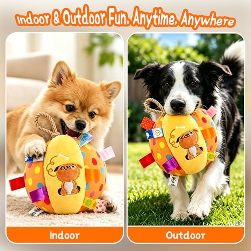 Squeaky Play Balls for Dogs - 6-inch Soft Puppy Ball with Bell