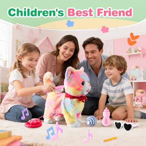 Colorful Leash Walking Cat for Girls Set Toy Interactive Talking Singing Cat Kids Remote Control Walking Kitten Dancing Kitten Mimicking Robotic Kitty That Meow and Purrs Robot for Toddlers Baby