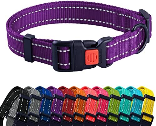 Reflective Dog Collar, Quick-Release Buckle (Purple, 12-16 Inch)