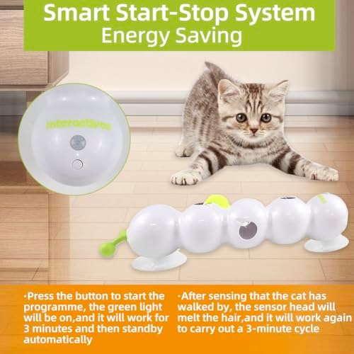 Cat Toys Interactive Feather, Caterpillar Cat Toy Automatic Fluffy Tail Teaser with Motion Sensor, Cat Worm Toy Suction Cup for Stable Play Reduce Boredom, USB Rechargeable, Perfect for Indoor Cats