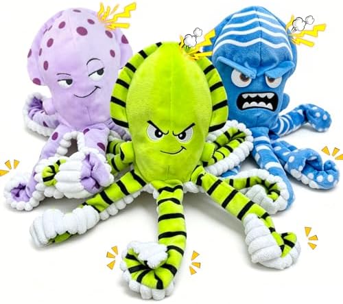 Fuufome Octopus Dog Toys with No Stuffing for Small, Medium & Large, 3 Pack