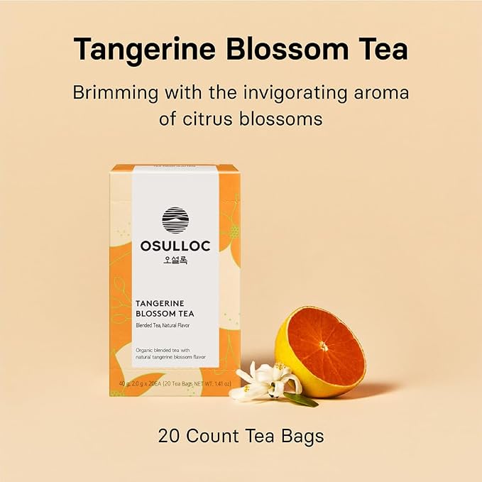 OSULLOC Tangerine Blossom Tea (Refreshing Tangerine Flavor), Iced tea bags, USDA Certified Organic, Tea Bag Series 20 count, Premium Blended Tea from Jeju