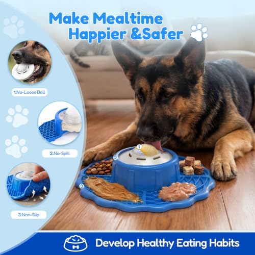 Slow Feeder Dog Bowls with Lick Mat & Rolling Lick Ball, Enrichment Toys