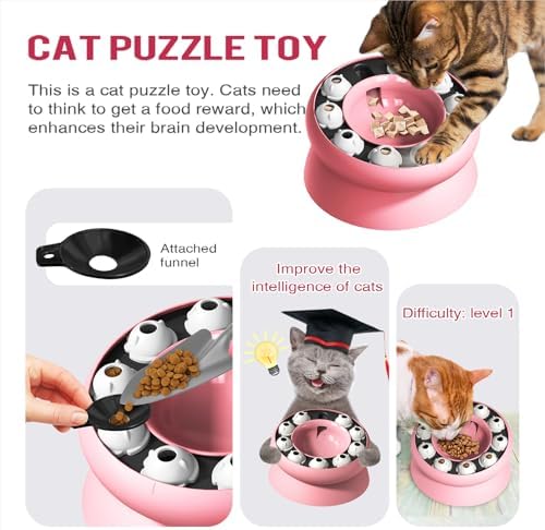 Interactive Cat Puzzle Feeder, Cat Puzzle Toy Treat Dispenser Kitten, Enrichment Toys for Indoor Cats, Slow Feeder Treat Puzzle Toy Cats Stimulation Toys (Pink)