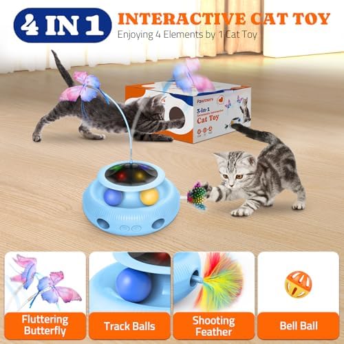 Pawtners Cat Toys, Automatic Interactive Kitten Toys for Indoor Cats, Blue