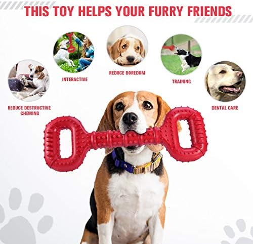 Feeko Dog Toys for Aggressive Chewers Large Breed, 15 inch Interactive Long Lasting Dogs Toy with Convex Design Natural Rubber Tug-of-war Toy for Medium Large Tooth Clean(Red)