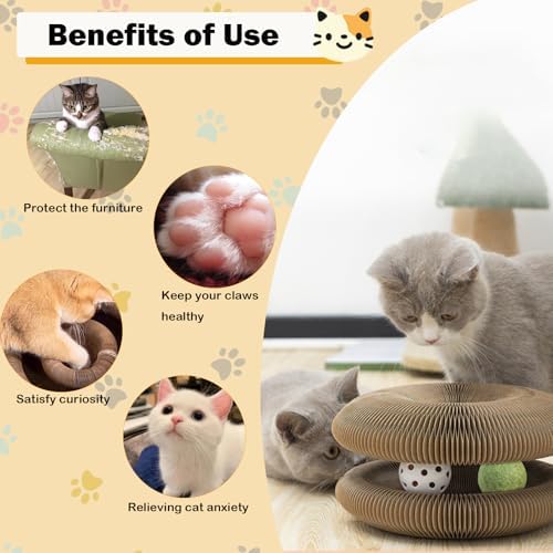 Magic Organ Cat Scratching Board Adventure Toy with Bell and Catnip Balls Foldable and Changeable Shape Accordion Toy Ultimate Interactive Mental & Physical Exercise Cat Toys for Indoor Cats