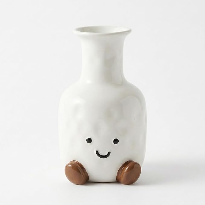 Cute Smile Face Vase – White Ceramic Cute Flower Vase for Home Decor, Modern Decor Vase for Living Room Bedroom, for Women Friends Family