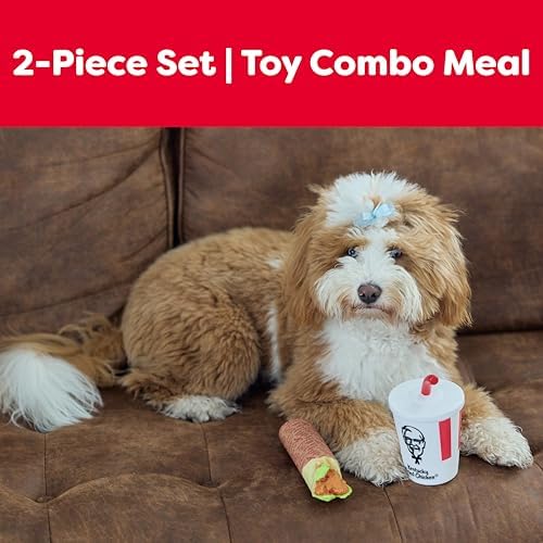 KFC Mini Chicken Wrap & Soda Meal – 2-Piece Vinyl Squeaky Dog Toy Set – Includes 6” Chicken Wrap & 6” Soft Drink Cup – Lightweight, Fun, and Interactive Play for Small & Gentle Chewers