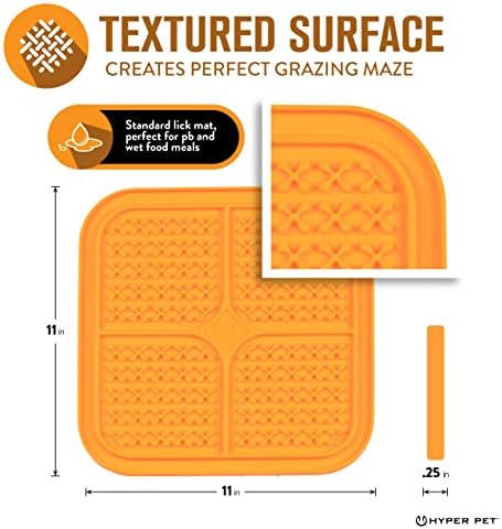 Hyper Pet IQ Treat Dog Slow Feeder & Cat Slow Feeder Used for Eating of Meals or Treats for Better Digestion (Enrichment lick mat Made in the USA - Large Orange Lick Pad Easy to Clean)