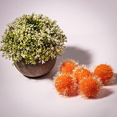 VAPKER 30 Pcs Cat Ball Toys Sparkle Balls Extra Large 2 Inch Cat's Favorite Chase Glitter Ball Glitter Tinsel Pom Poms Balls Orange Color