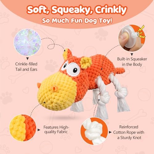 TOOPTATE Hippo Squeaky Dog Toy, Yellow Orange, Medium