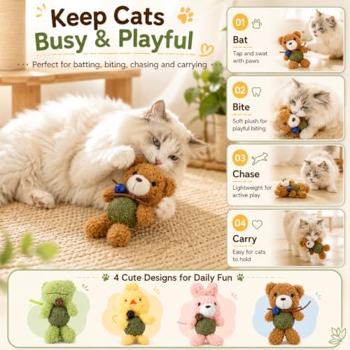 Cat Toys with Catnip Kitten Chew Bite Supplies Boredom Relief Fluffy Kitty Teeth Cleaning Chewing Cat Lovers Interactive Plush Gift (New Duck)