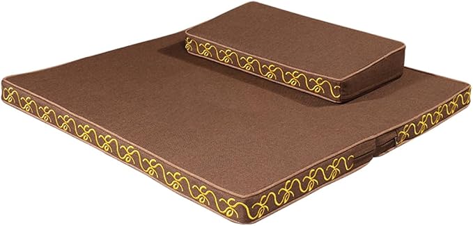 Portable Foldable Meditation Cushion Mat Set with Washable Cotton Linen Cover, Larger Thick Yoga Mat Bolster Floor Pillows Seating for Adults Meditation Accessories coffee1-80CM